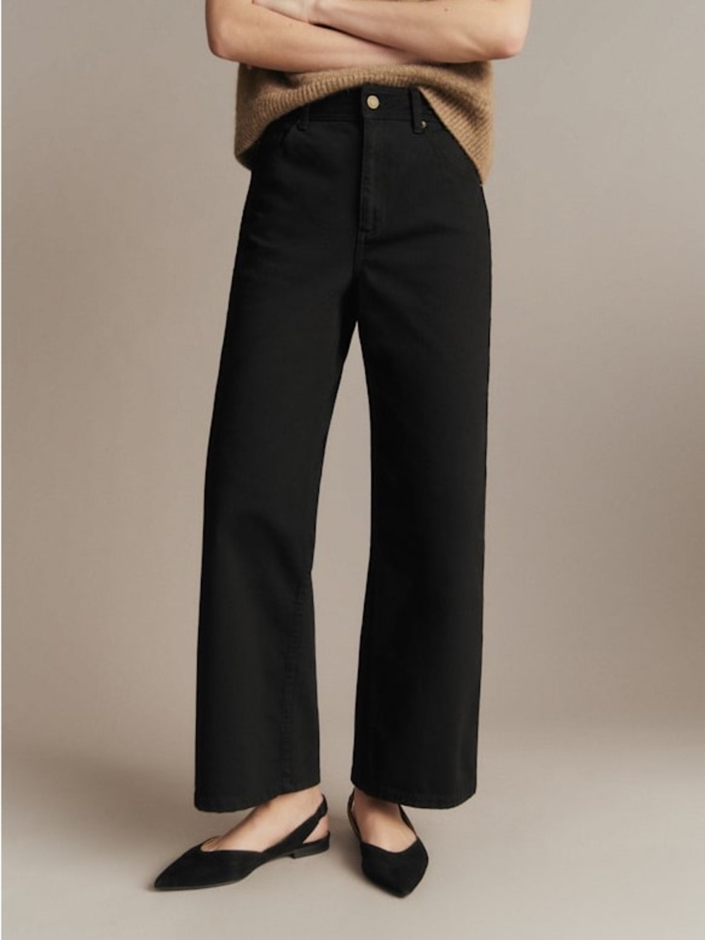 Sézane Le Crop Wide Leg Jeans – Black – FR 36